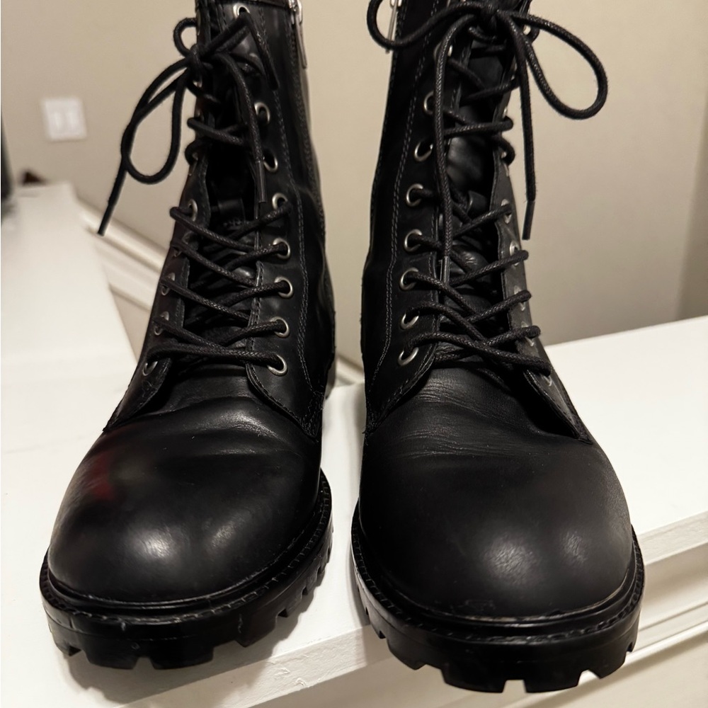 Frye Black Leather Lace-Up Boots